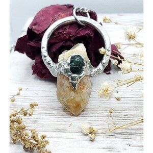 Citrine and moss agate crystal Necklace handmade